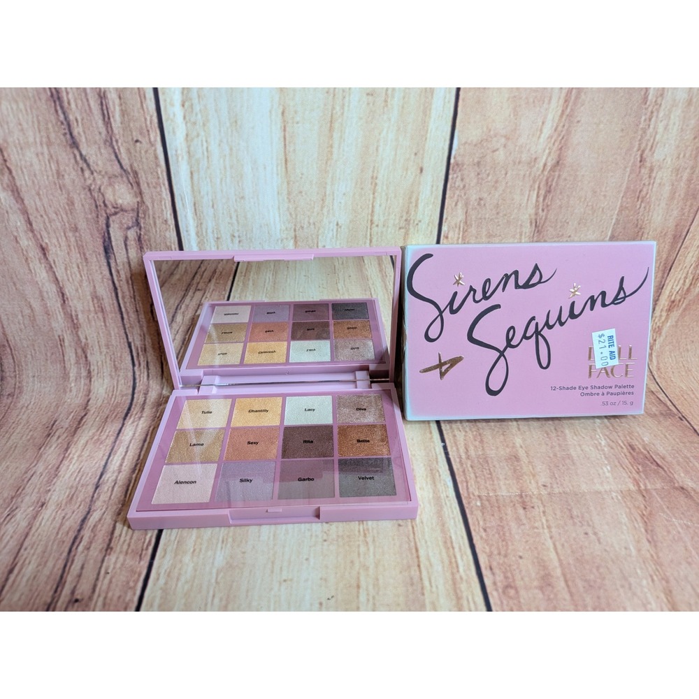 Doll Face Sirens & Sequins 12-Shade Eyeshadow Palette Shimmer Metallic Pink Case
